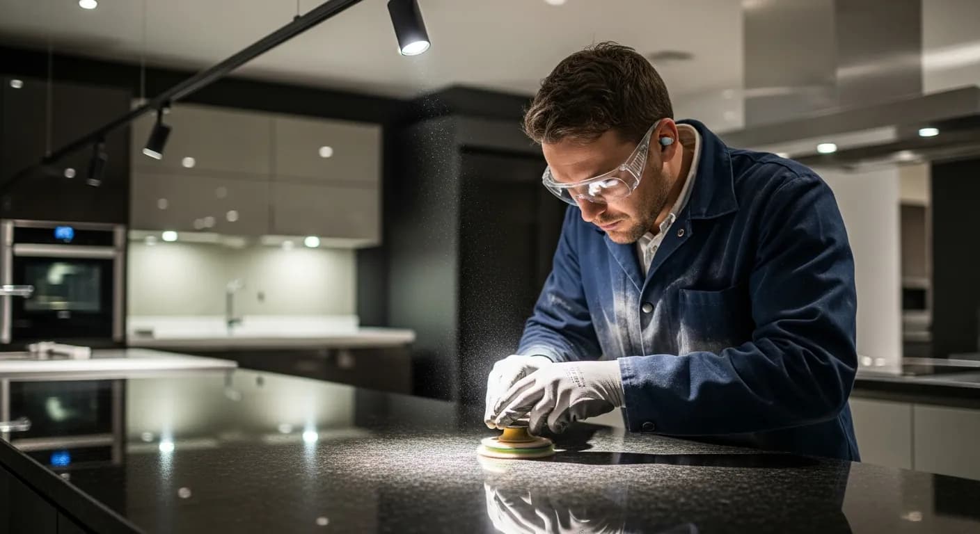 Craftsman repairing granite